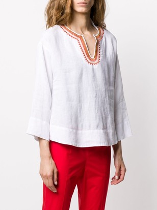 Glanshirt embroidered V-neck blouse