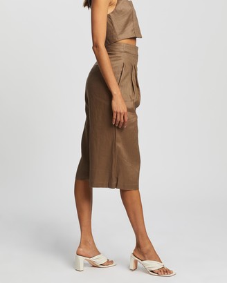 AERE - Women's Brown Cropped Pants - Linen Cropped Wide Leg Pants - Size 6 at The Iconic