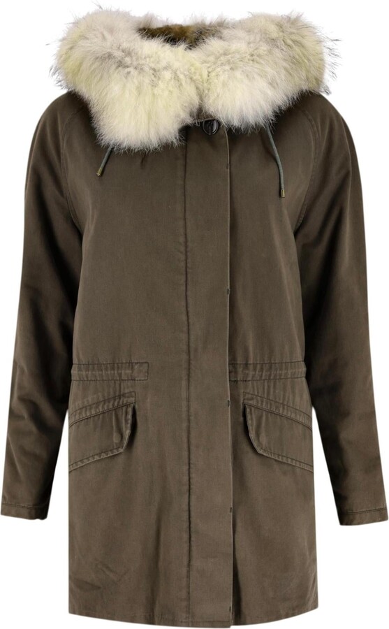 Yves Salomon Coyote & Rabbit Fur Lined Army Parka Jacket
