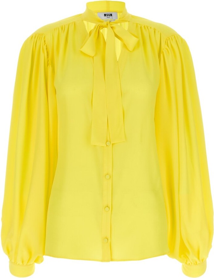 MSGM Bow Detailed Long-Sleeved Shirt