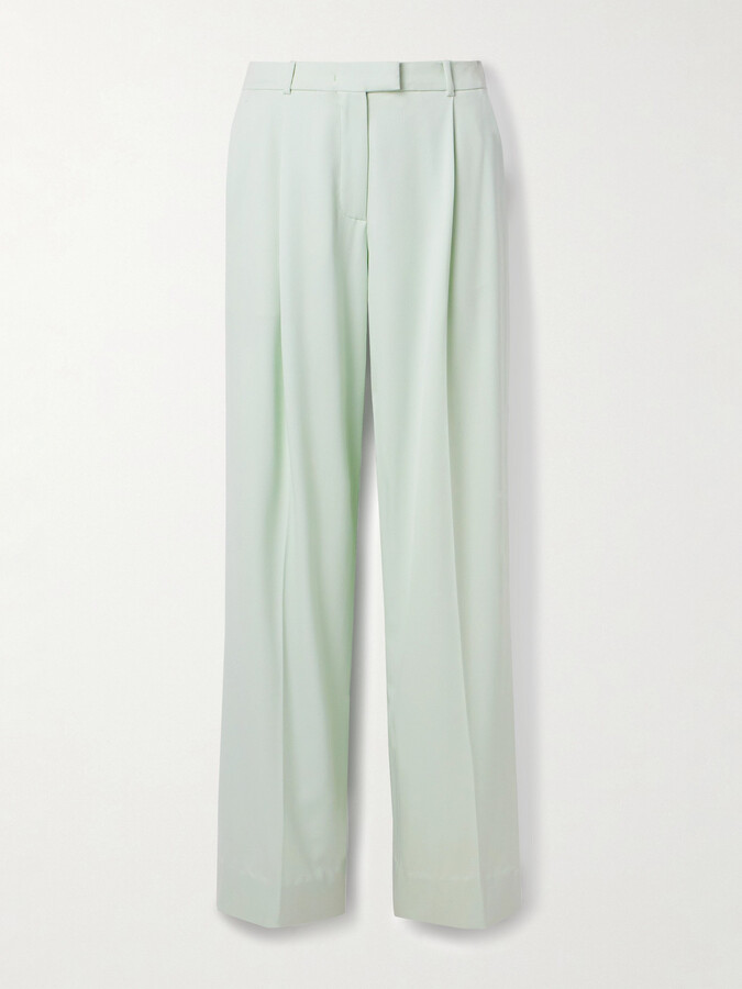 ANOTHER TOMORROW Pleated Wool-blend Wide-leg Pants - Green