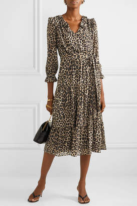 MICHAEL Michael Kors Belted Ruffled Leopard-print Georgette Midi Dress - Leopard print