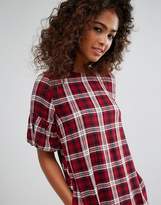 Thumbnail for your product : Esprit Check Print Ruffle Sleeve Shift Dress