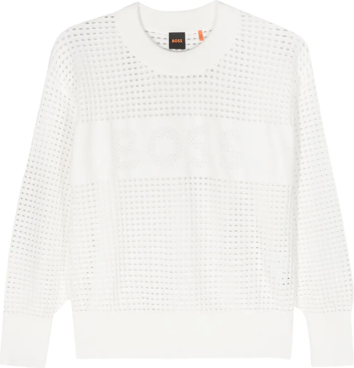 HUGO BOSS Perforated-Logo Open-Knit Jumper