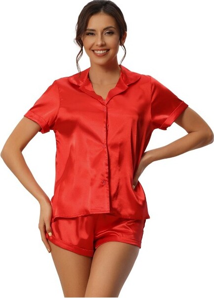 Cheibear Women's Satin 3/4 Sleeve Button Down Nightshirt : Target