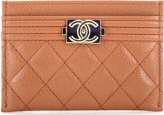 Boy Chanel zipper coin card holder Beige Leather ref.901224 - Joli
