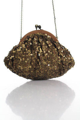 Santi Brown Sequined Strap Included Clasp Closure Tiny Evening Clutch Handbag