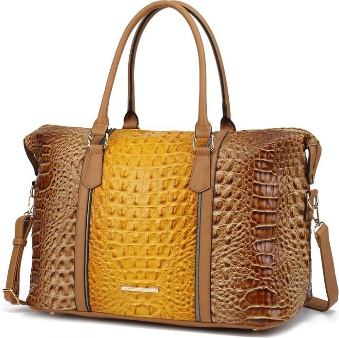Black chain handbag, Crocodile, Glazed, Gold. SMALL MIA
