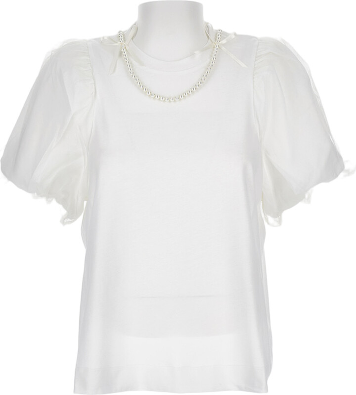Simone Rocha Puff Sleeve T-Shirt with Embroidered Tulle Lining