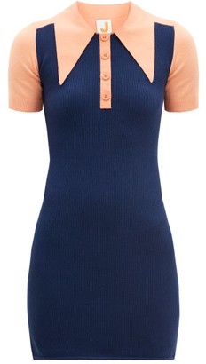 JoosTricot Oversized Point-collar Cotton-blend Mini Dress - Navy Multi