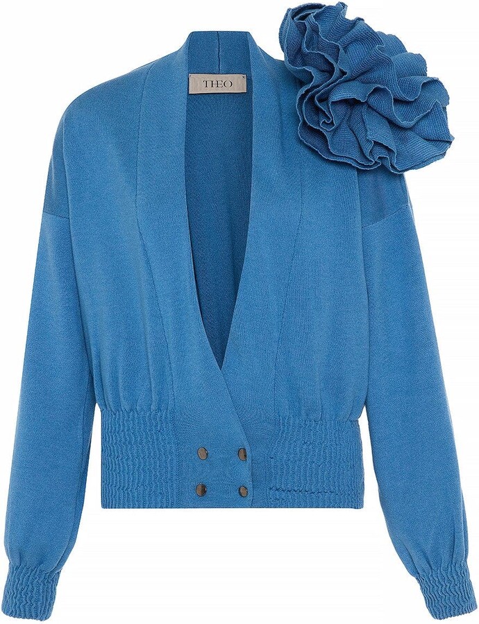 THEO The Label Nomia Ribbed Waist Rosette Cardigan