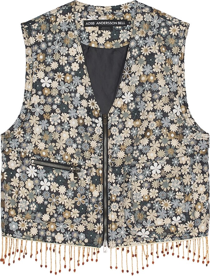 ANDERSSON BELL Flower V Neck Zip Up Vest in Brown