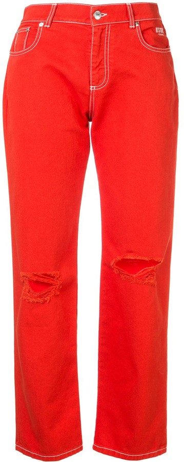 red rip jeans