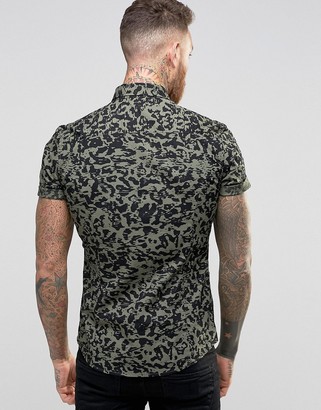ASOS Skinny Shirt With Camouflage Print In Short Sleeve