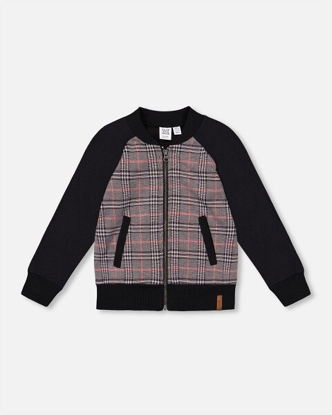 Deux Par Deux DeuxparDeuxBoyBi-MaterialZipFrontJacketGrayandBlackPlaid-2Years