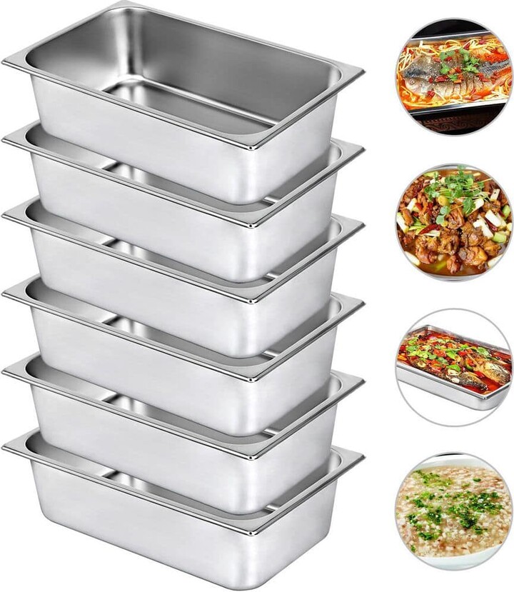 VEVOR 21.7 qt. Stainless Steel Hotel Pans Full Size 20.9 x 12.8 x 5.9 in. Chafing Dish Buffet Set Roasting Pan (6-Pack)