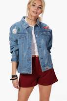 Thumbnail for your product : boohoo Chelsey Distressed Badge Denim Jacket