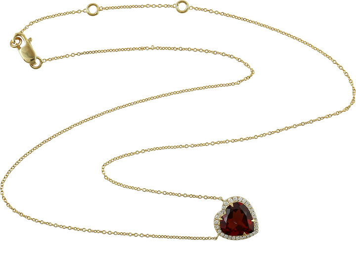 Artisan Gold / Red / White Garnet & Diamond Heart Pendant Necklace In 14K Yellow Gold
