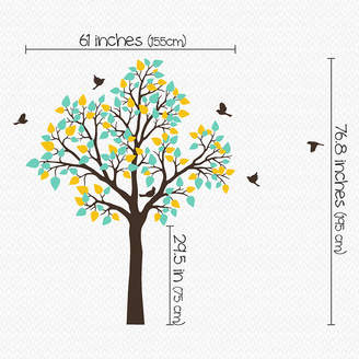 Wall Art Single Tree With Birds Flying Wall Sticker