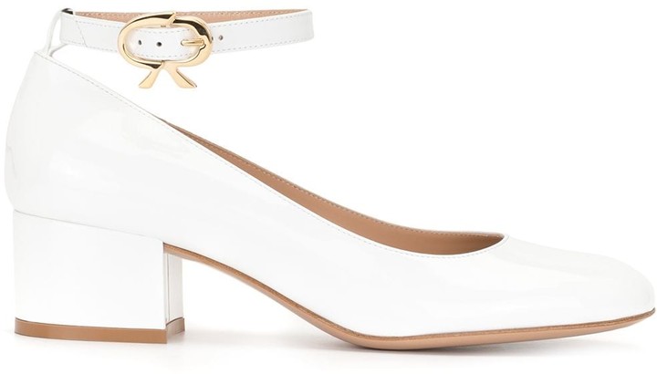 block heel white shoes