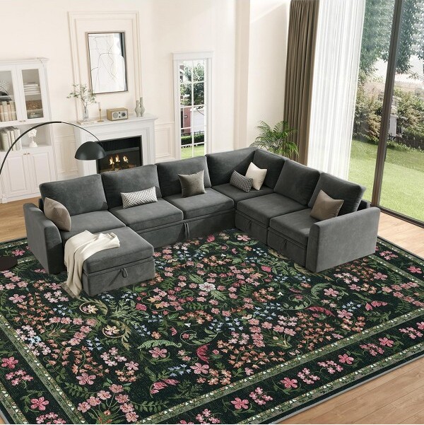 TruAIR 8x10AreaRugsforLivingRoom:FloralWashableRugVintageLargeSoftBohoNon-SlipCarpetIndoorFloorStainResistantCarpets