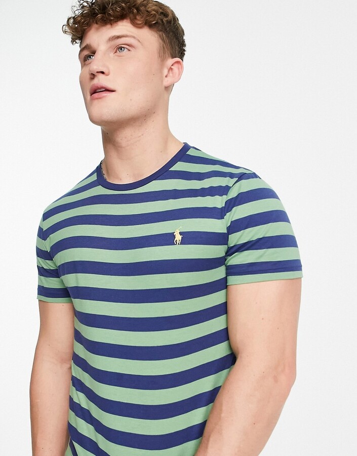Polo Ralph Lauren icon logo stripe t-shirt in green/navy - ShopStyle