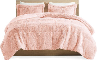 EchoElegance Shaggy Long Fur Comforter - Soft Blush Warm