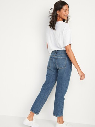 Old Navy High-Waisted Button-Fly Slouchy Straight Cropped Non-Stretch Jeans  for Women - ShopStyle