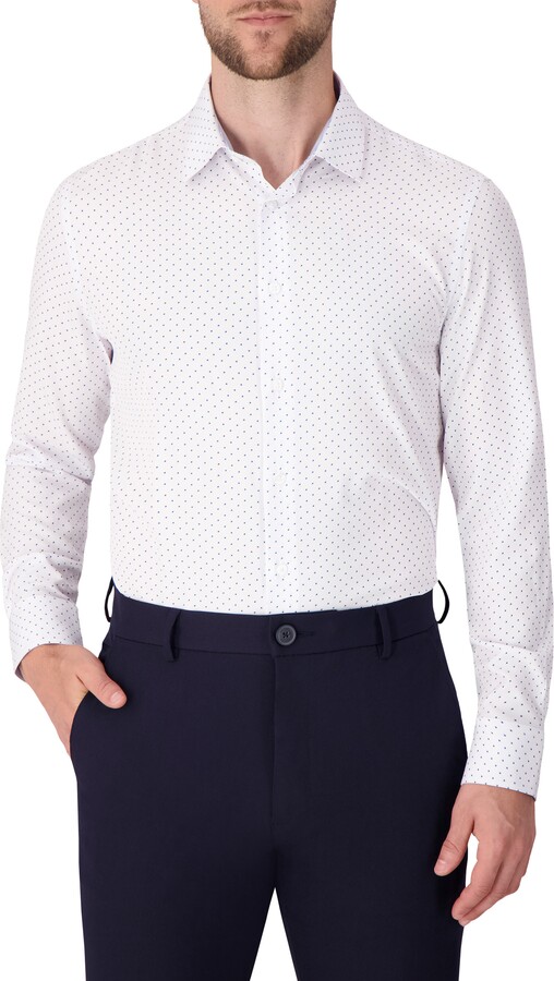 Report Collection Dot Print Slim Fit Stretch Dress Shirt