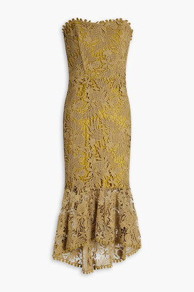 Maria Lucia Hohan Strapless asymmetric cotton guipure-lace midi dress
