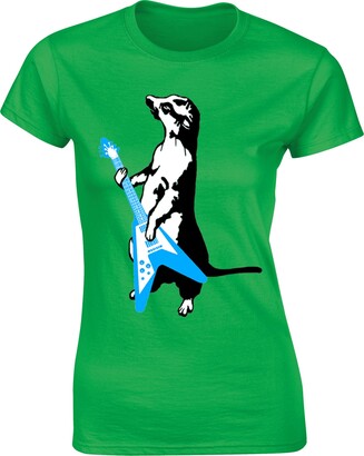 Flip Womens Meerkat Playing Guitar Funny Rock Music T-Shirt Green UK 8-10 (M)