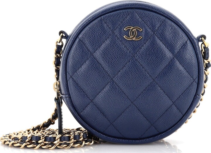 CHANEL Caviar Quilted French New Wave Round Clutch With Chain Black 607833