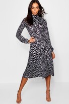 Thumbnail for your product : boohoo High Neck Long Sleeve Dalmatian Print Midi Dress