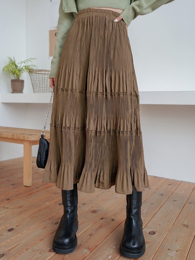 SIGNAM 2023 Summer Spring Women's Casual Skirts High Waist Plisse Hem