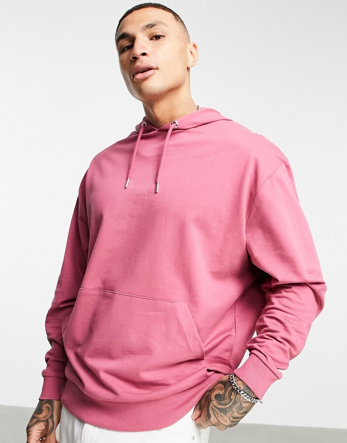 ASOS DESIGN lightweight oversized hoodie in pink - PINK - ShopStyle