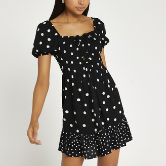 River Island Womens Black polka dot shirred mini dress