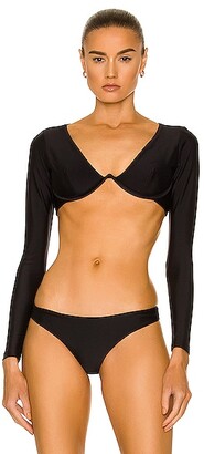 JADE SWIM Eden Long Sleeve Bikini Top in Black