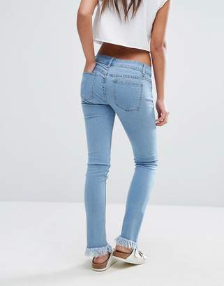 boohoo Mid Rise Skinny Jeans With Frayed Hem