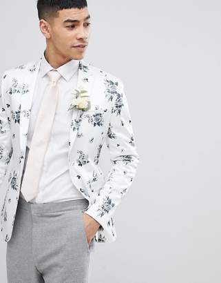 ASOS Design DESIGN Wedding Super Skinny Blazer In White Floral Print