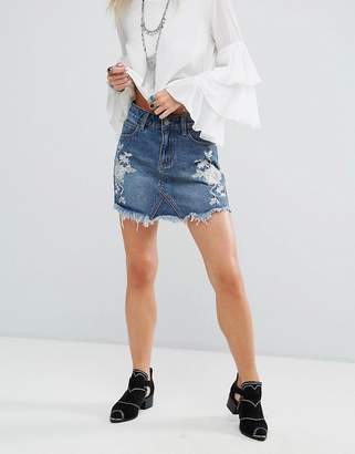 Glamorous Petite Denim Mini Skirt With Embroidery