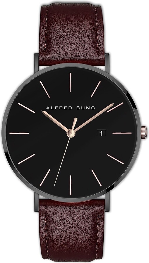 Alfred Sung Metropolitan Leather Strap Watch 42mm