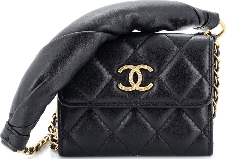 Chanel CC Pearl Coin Card Holder with Chain Quilted Caviar Black 192381126