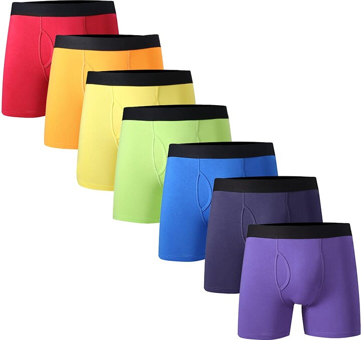 DODOMIAN Mens Boxers Shorts No Ride-up Cotton Trunks Underwear Colourful  Soft Pants Underwear Open Fly with Pouch (Rainbow Colors - ShopStyle