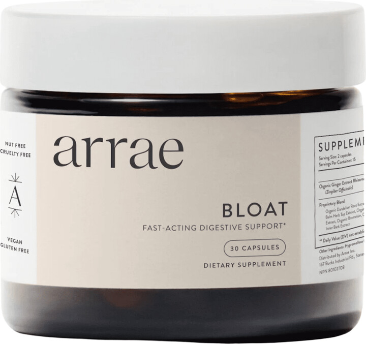 Arrae Bloat Relief Vegan Capsules – Digestive Support for Women – Bromelain, Ginger, Peppermint, Dandelion Root, Lemon Balm & Slippery Elm – 30 Ct
