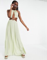 Thumbnail for your product : ASOS Tall ASOS DESIGN tall cross waist halter maxi beach dress in khaki