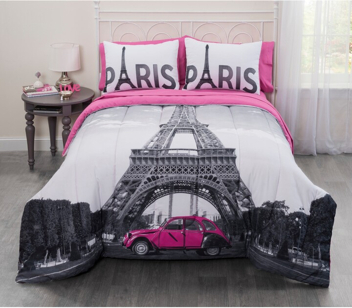 Envogue Kid Paris Eiffel Tower FULL Sheet Set Pink Gray Purple Bike Heart Cotton 