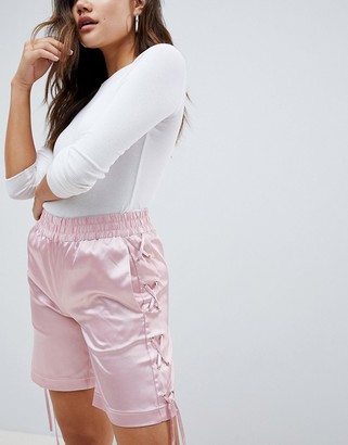 ASOS DESIGN silky shorts with lace up side