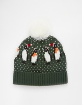 Thumbnail for your product : A Question Of ASOS Bobble Beanie Hat with Penguins