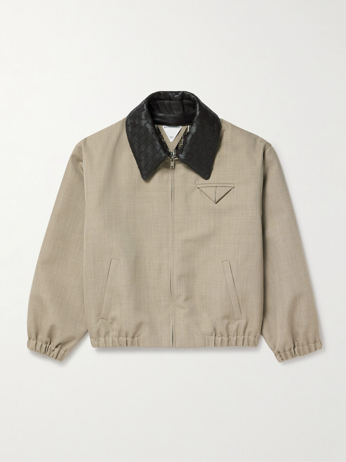 Bottega Veneta Intrecciato Leather-Trimmed Wool-Twill Blouson Jacket