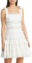 Thumbnail for your product : Zimmermann Kirra Tie Mini Lace Eyelet Linen A-Line Dress